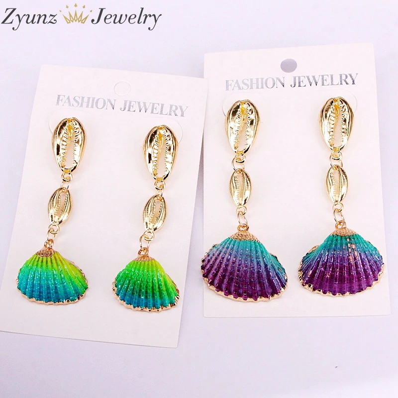 

5Pairs, Conch Shell Earrings For Women Gold Color Metal Shell Cowrie Statement Earrings 2019 Summer Beach Jewery