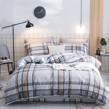 

4pcs 100%Cotton Printed Fashion Color Bedding set Comfortable Soft Duvet Cover set Bed Sheet Pillowcases Queen King Size