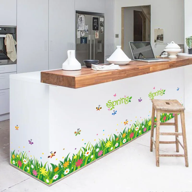 Green grass butterfly wall stickers font b home b font decor living room bedroom kitchen art