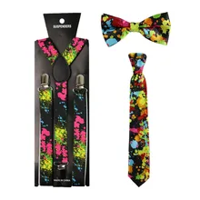 Красочные подтяжки с граффити рисунком галстук-бабочка набор клип-на y-образной спине женщины мужчины эластичная рубашка подтяжки на подтяжках