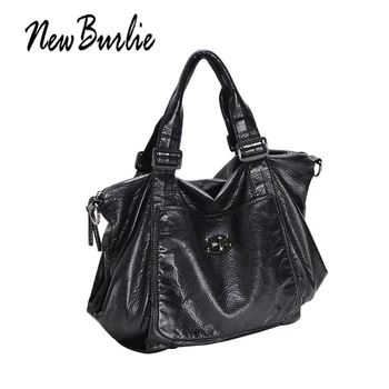 

New Burlie PU Washed Handbags Women Shoulder Bags Hobos Handbag For Woman soft Messenger satchel Bags Women Leather casual tote