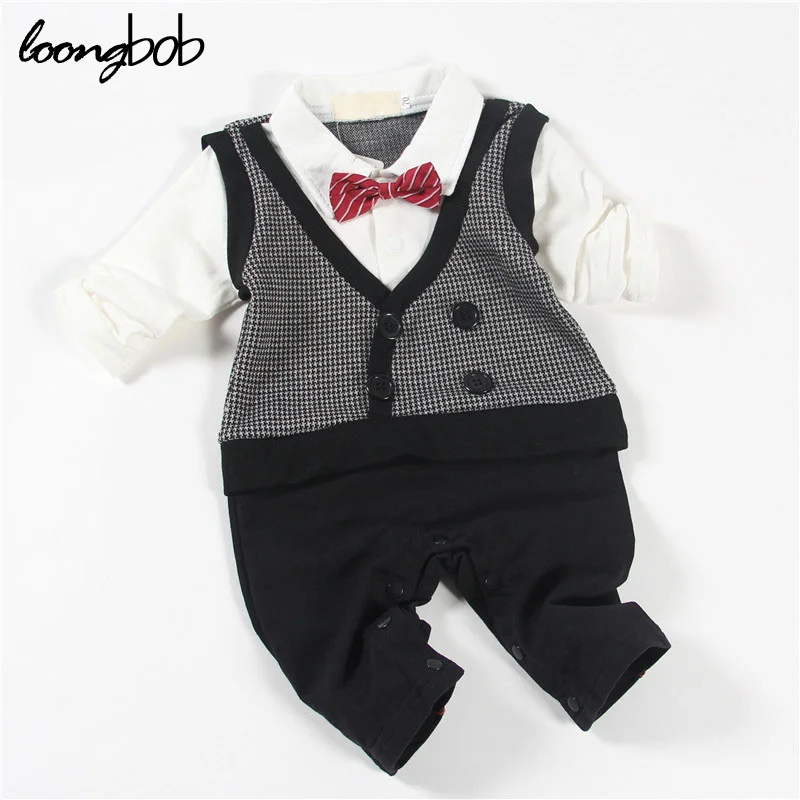 2016 Hottest Plaid Design Baby Boy One Piece Suit Newborn Red Striped Bow Tie Romper Infant