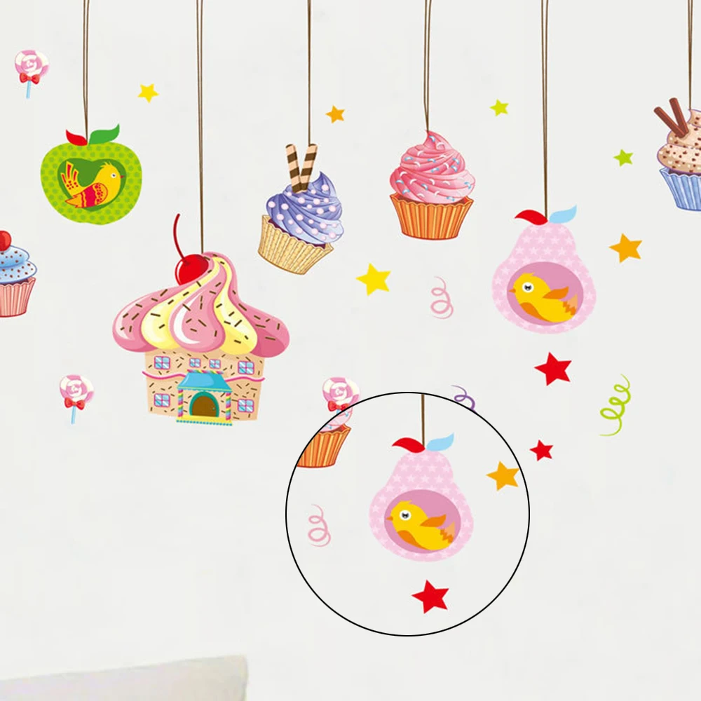 

2019 New Happy Cake Cup Ice Cream Wall Stickers Living Room Bedroom TV Sofa Background Hanging Sticker Drift Bottle Wall Sticker