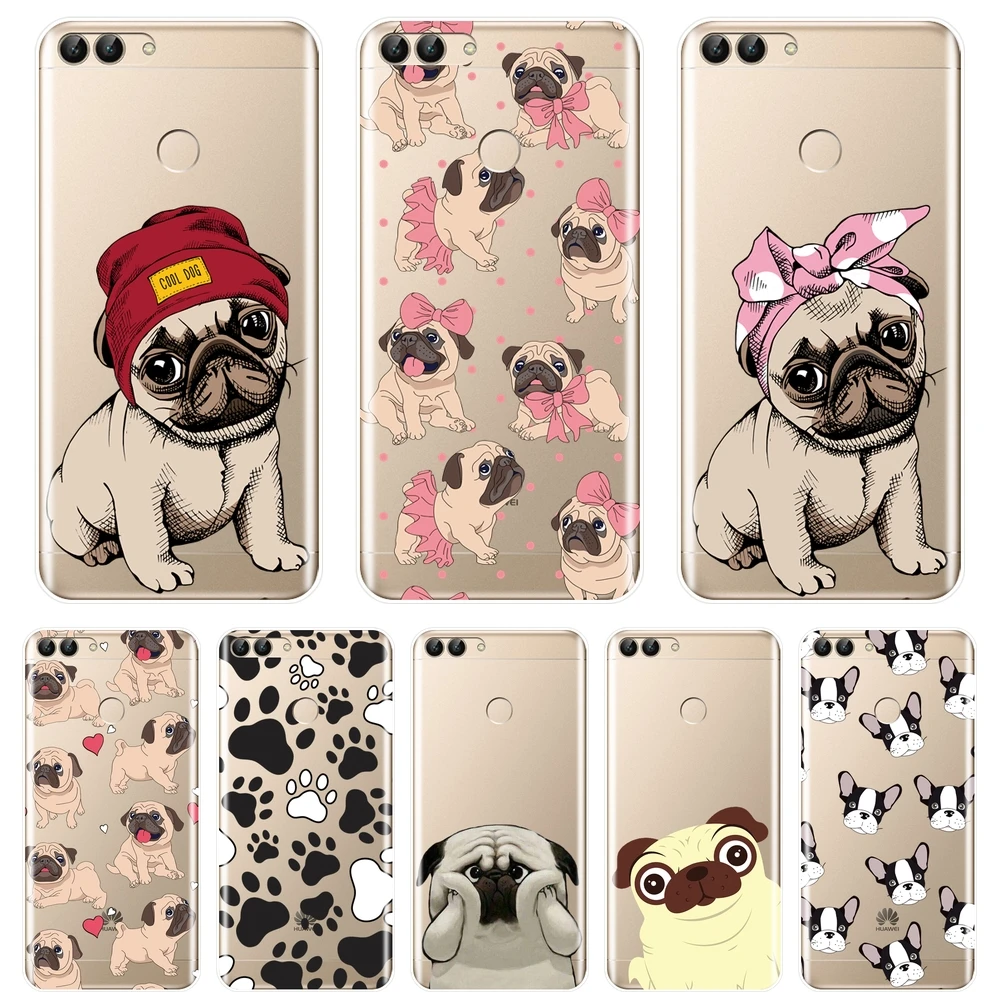 

Back Cover For Huawei P20 Lite Pro P9 P10 Plus P Smart P8 P9 Lite Mini 2017 Pug French Bulldog Puppy Soft Silicone Phone Case