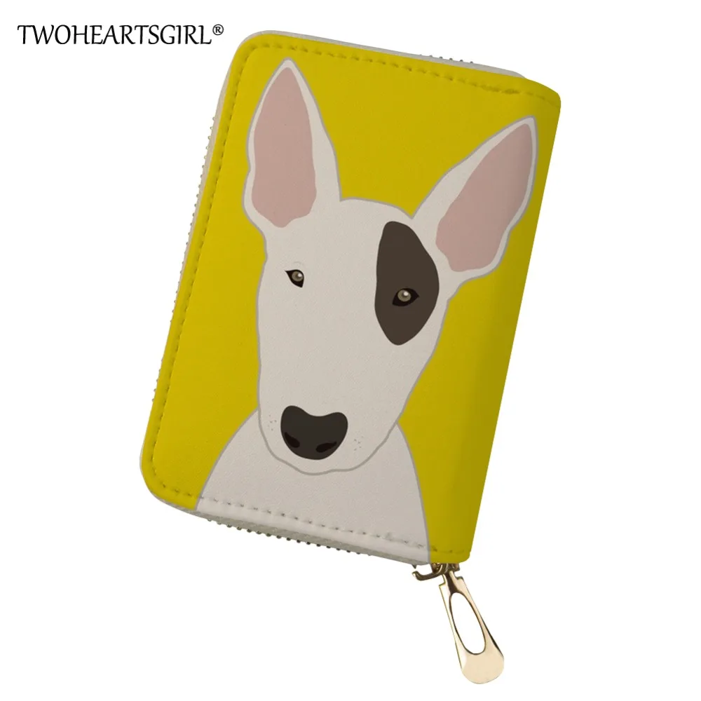

Twoheartsgirl Women Leather Card Holder Wallets Bull Terrier Printing Female Business Credit Card Holders Girls Small Coin Purse