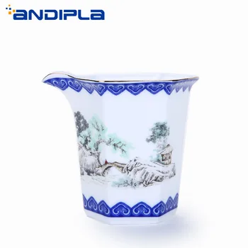 

210ml Blue and White Porcelain Landscape Golden Lines Pastel Fair Mug Creative Ceramic Kung Fu Tea Set Tea Cup Tea Sea Cha Hai
