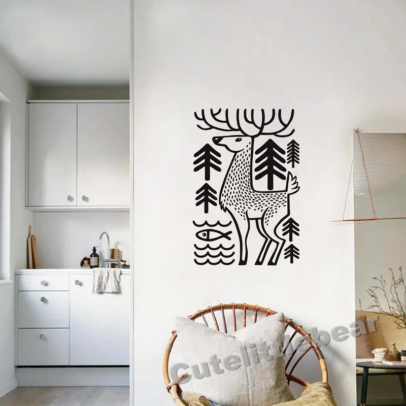 Deer Wall Decal Forest Animals Wall Sticker , Deer in the Woods Wild