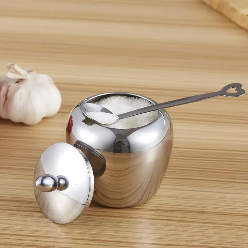 

Stainless Steel Apple Sugar Bowl Seasoning Jar Condiment Pot Spice Container Pot Spice Container with Lid and Spoon