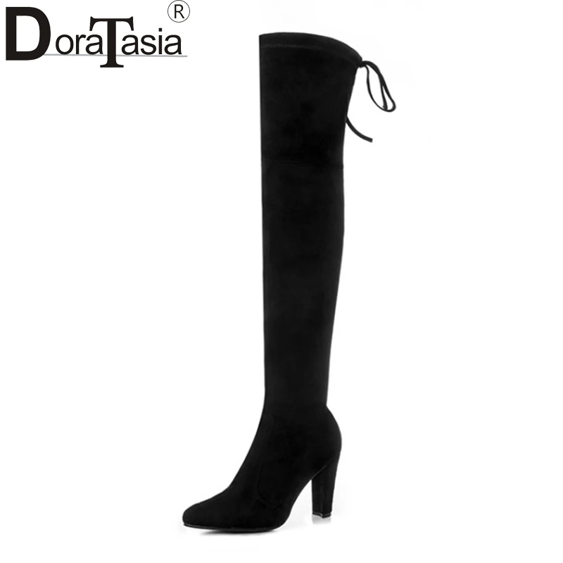 

DoraTasia 2017 large size 34-43 kid suede women shoes woman sexy over the knee boots slip on high heels party boots