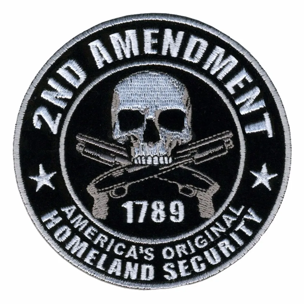 HOMELAND SECURITY 2ND AMENDMENT SKULL ROUND NRA GUN PATCH Badges Fabric Armband stickers