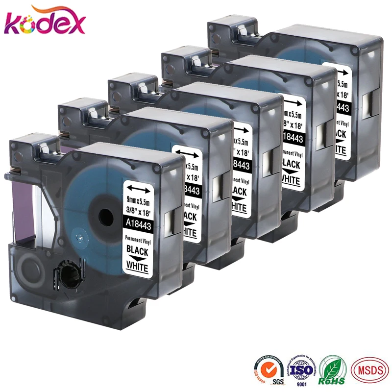 Kodex 5pack 18443 Rhino industrial label Compatible Dymo 18443 IND Vinyl Labels 3/8