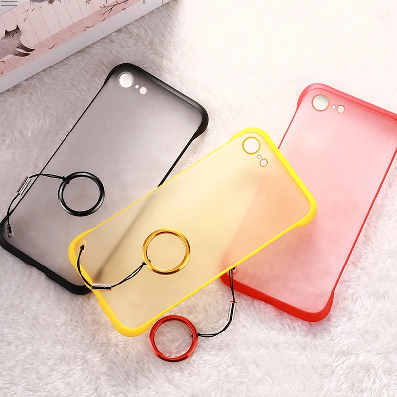 

New Transparent Matte phone Case for iphone XS XR XS Max hard PC Frameless Finger Ring Cover for iphone 6 6s 7 8 Plus X Case