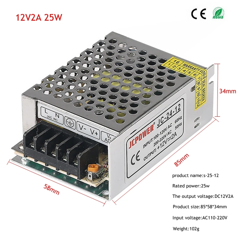 DC 12 V Драйвер светодиодной ленты Мощность адаптер 1A 2A 3A 5A 10A 15A 20A переключатель Питание AC110V-220V трансформатор Мощность 60 Вт 78 120 W