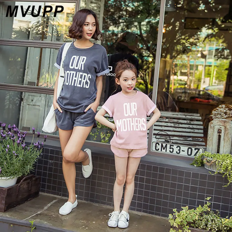 

MVUPP mother and daughter clothes family sets solid our mothers print shorts mommy and me costume casual clothing mom baby girl