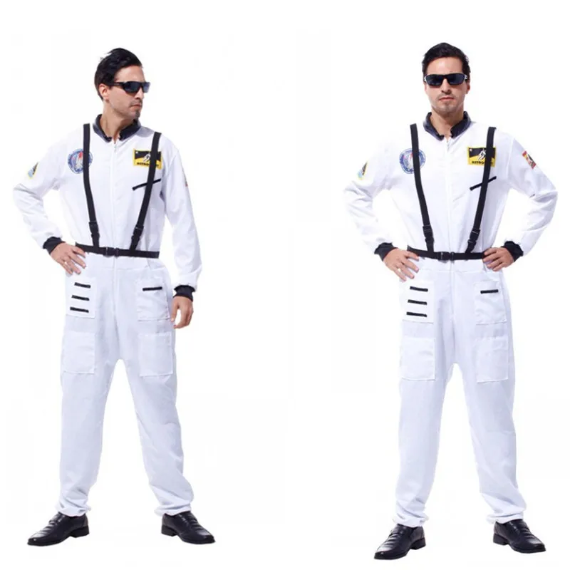

2 Colors Adult Men Astronaut Cosmonaut uniform Cosplay Halloween pilot Costumes Carnival Masquerade Stage performance play dress