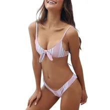 Пикантные женские Пуш-ап бюстгальтер с мягкими чашечками бинт с тонкими лямками жилет набор популярная цветная полоска купальный костюм 22