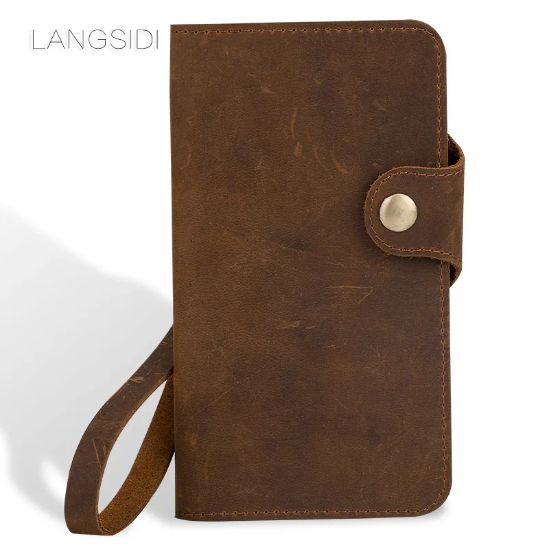 

LANGSIDI brand mobile phone shell leather retro clamshell leather handphone shell for xiaomi Mi 6 Plus handmade handphone shell
