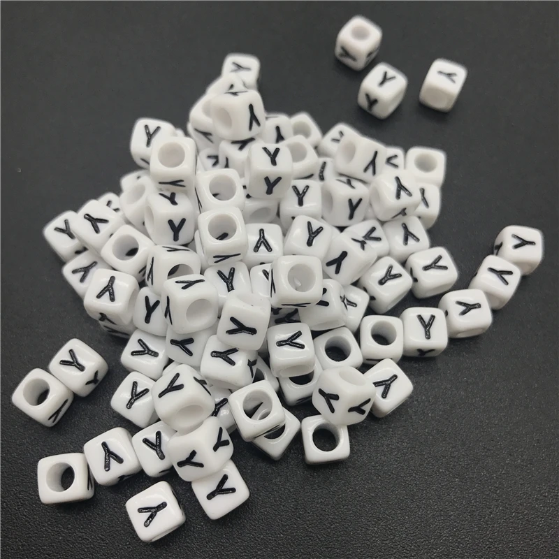 

100pcs 6mm Letter Y Square Alphabet Beads Acrylic Beads For Jewelry Making DIY Bracelet Necklace Accessories