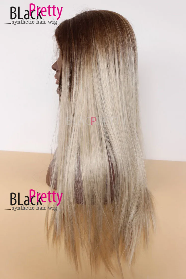 Top Quality Brown Blonde Ombre Straight Hair Wig Dark Root