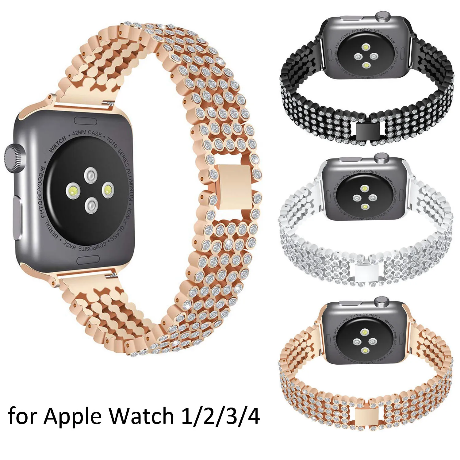 Блеск Diamond часы ремешок для Apple Watch ремень серии 4 3 2 1 браслет для 44 мм 40 мм 42 мм 38 мм iWatch Нержавеющая сталь группы Пояс