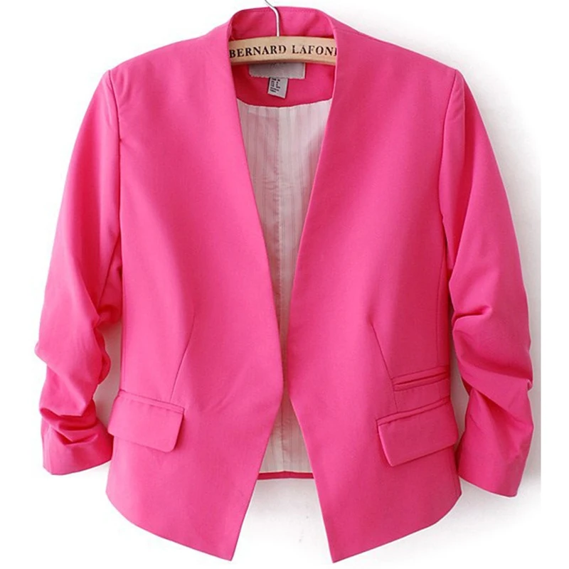 

Blazers Women Solid Simple All-match Slim Candy Color Soft Leisure Puff Sleeves Elegant Ladies Blazer Womens Trendy Soft Coats