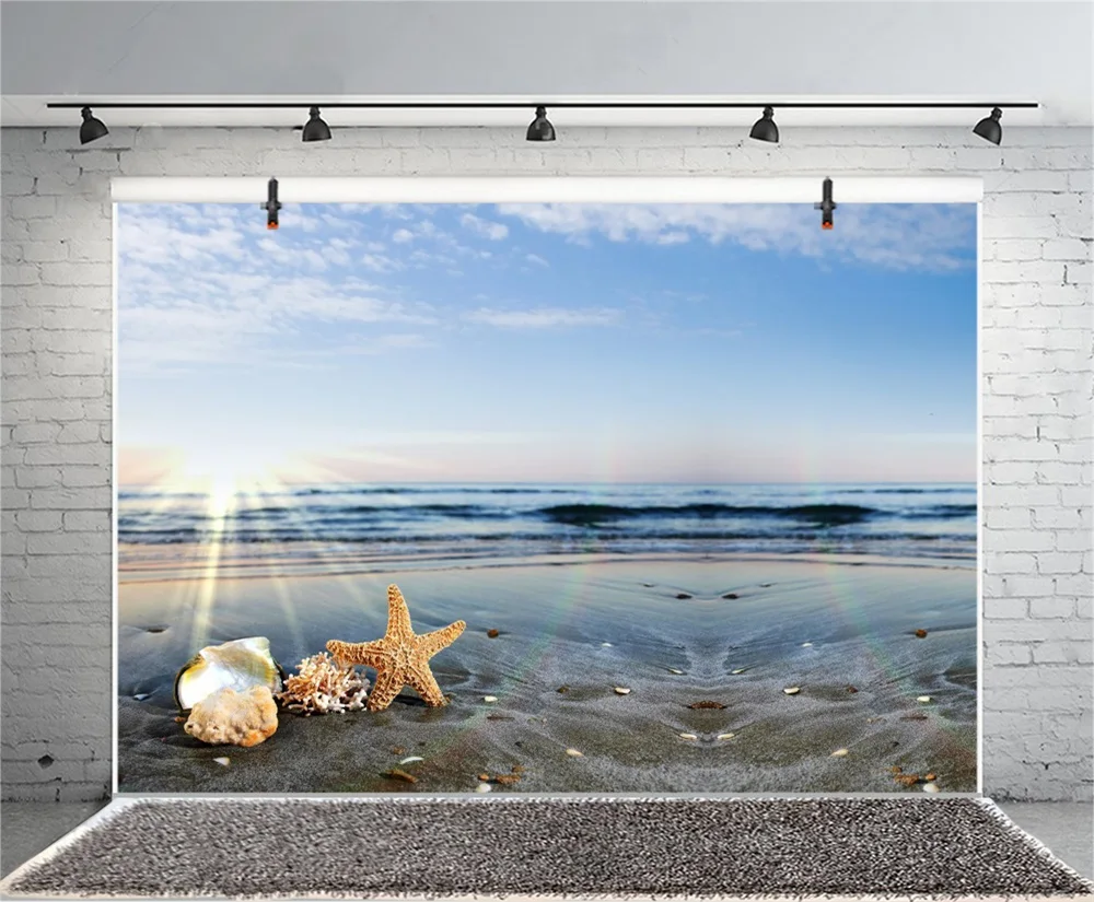Laeacco море пляж Shell Starfish детские, для малышей фотографии Фоны бесшовные фотографические фонов реквизит для фотостудии
