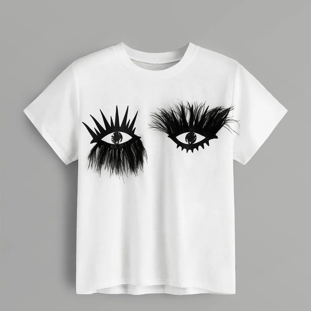 Chuqian الصيف الكرتون قميص مطبوع المحملات النساء قصيرة الأكمام السببية تيز الأبيض قمم الإناث المتناثرة Camiseta الأنثوية