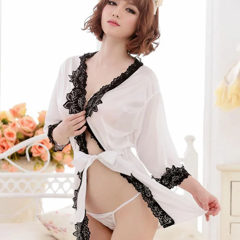 Новое благородное сексуальное кимоно с длинными рукавами, кружевное мягкое трикотажное женское искушение заинтересовать мою пижаму