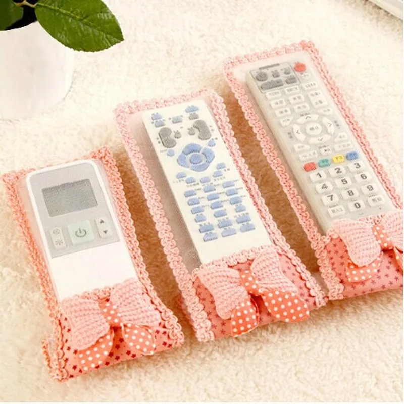 

Storage Bags Bear Fabric Lace TV Air HOME Conditioning Remote Control Bow Cover Creative Dust Bag Case Household Multicolor