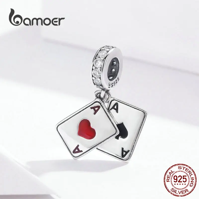 BAMOER Poker Ace двойная подвеска шарм для оригинального 925 серебряный браслет с шармами Стерлинговое Серебро 925 Breloque DIY Ювелирные изделия SCC1172