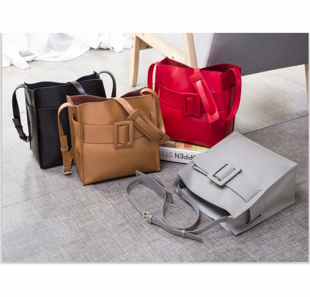 2017 Concise and vogue bucket shoulder bags square buckle decoration