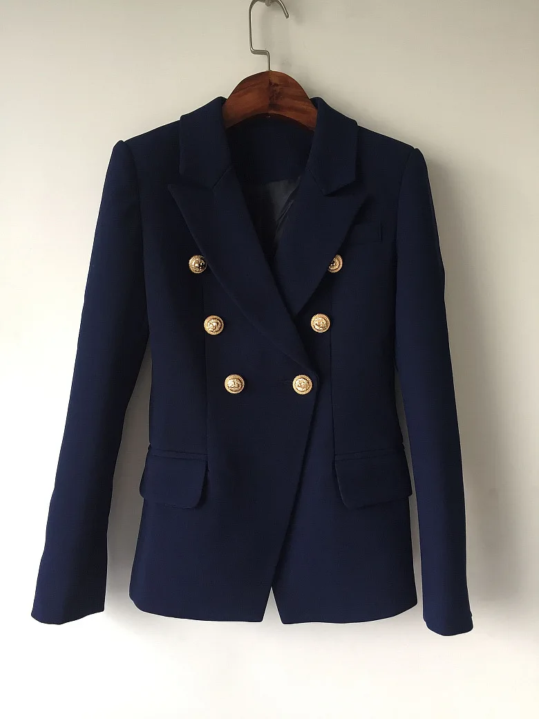 Metal Lion Buttons Women Blazer Fashion Double Breasted Female Short Slim Fit Solid Blazer Jacket for Office Daily Coat XS-2XL
