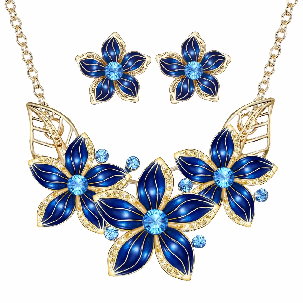 

FAMSHIN 2018 New Jewelry Set Necklace Earrings Woman Lady Party Oil Drop Flower Joker Romantic Beautiful Amazing Party Gifts