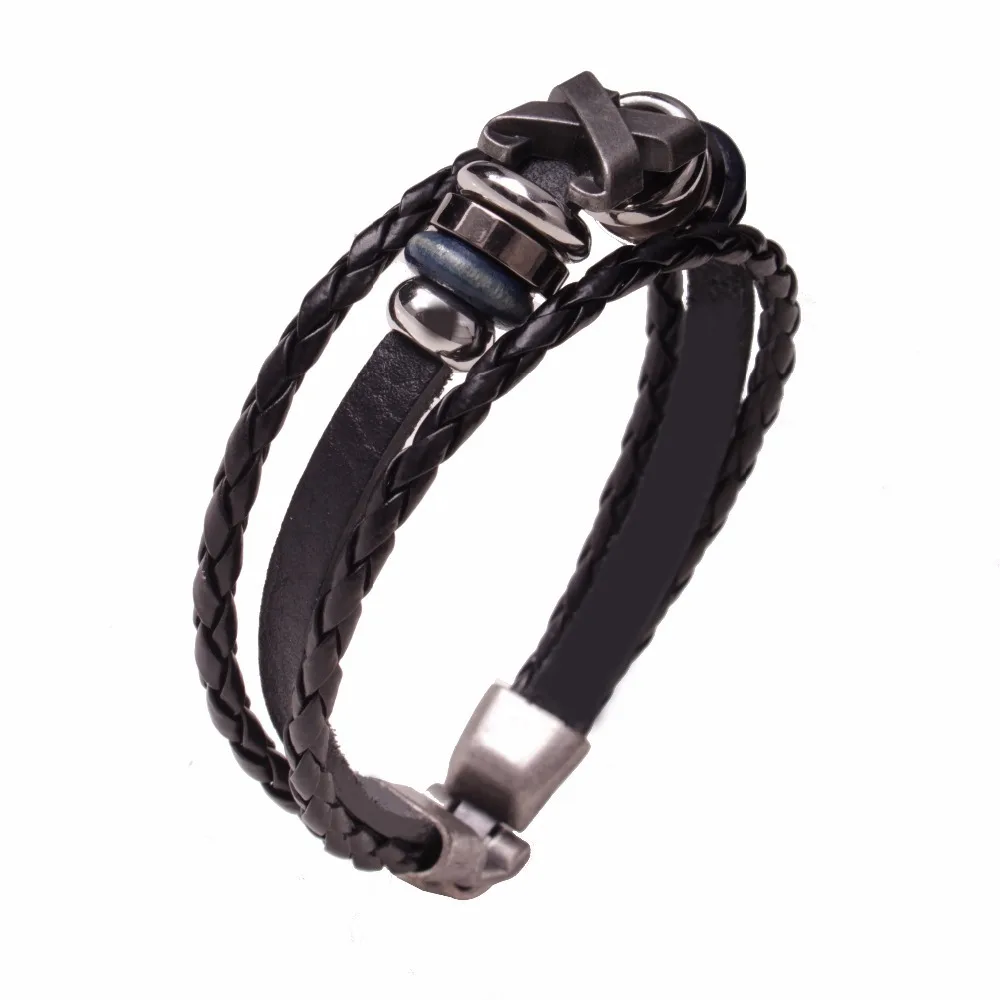 

punk style vintage korea cross Charm Bracelet mutilayer leather bracelet Men Jewelry pulseira bileklik Christmas gift for him