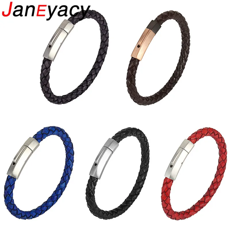 

New Genuine Braided Leather Bracelet Men Women Stainless Steel Buckle Retro Male Bracelets Bangles Punk Jewelry Pulseira