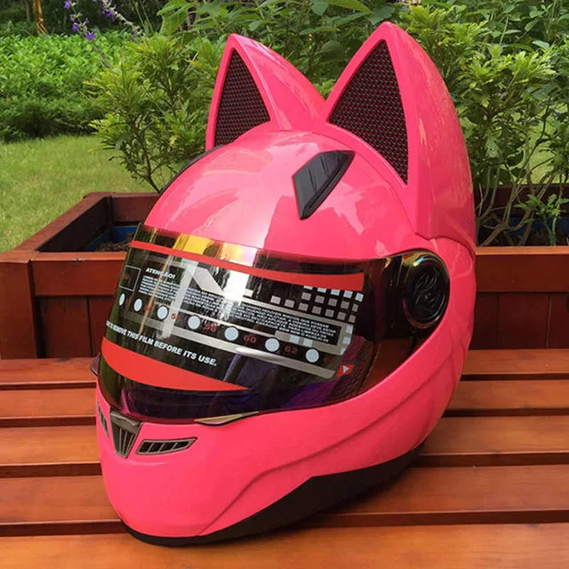 NITRINOS мотоциклетный шлем для женщин, мотоциклетный шлем с кошачьими ушками, персональный Полнолицевой мотоциклетный шлем, 4 цвета, розовый, желтый, черный, белый - Цвет: 3