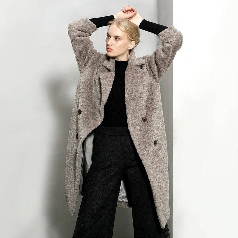Cachemire blanc Alpaga À En Hiver Albaka 2019 Nouveau Haute Femelle Laine Long Boutonnage Manteau Femmes Gris Souple Lâche Double Qualité Casual Chaud Au BwtFw8