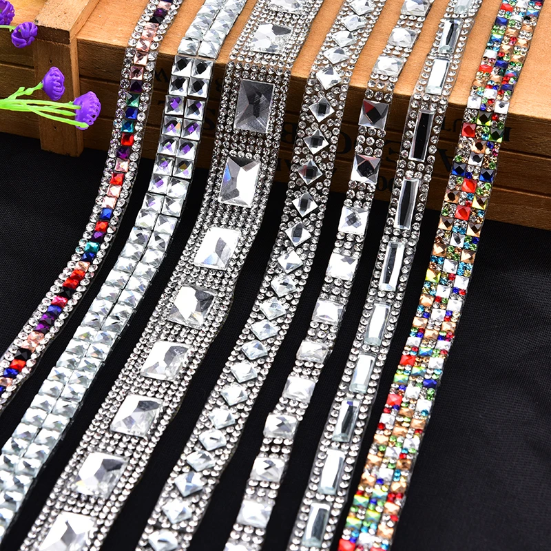 

5 Yard/Lot Clear Crystal Glass Rhinestone Trimming Hotfix Chain Banding Mesh Bridal Applique For Wedding Dress Crafts Belt DIY