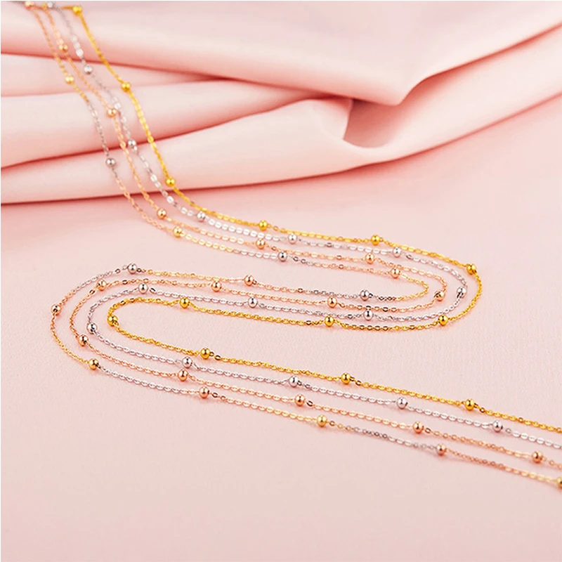 

Robira Trendy Round Golden Ball Chain Necklace 18K Yellow White Rose Gold Necklaces Colar de Ouro O Chains For Gift Fine Jewelry