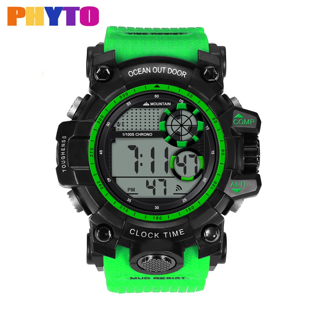 Модные многофункциональные спортивные часы montre reloj relogio Часы наручные водонепроницаемые наружные saat электронные цифровые часы - Цвет: Green