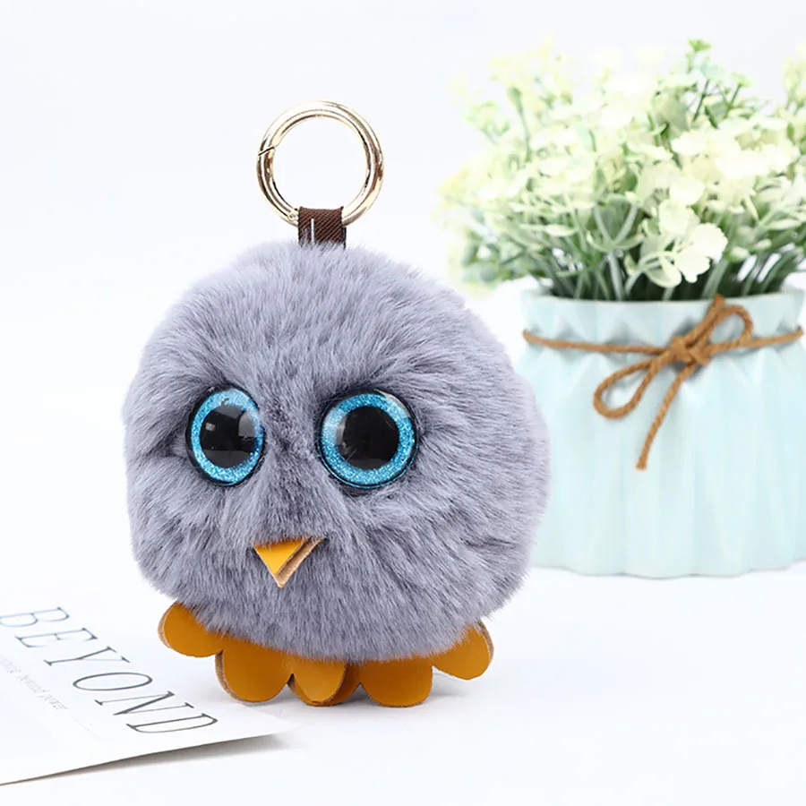 Trendy Plush Soft Cartoon Animals Stuffed Mini Big Eyes Owl Plush Key chain Bag Xmas Pendants Cartoon Lovely Pendant Gift K0001 - Цвет: grey