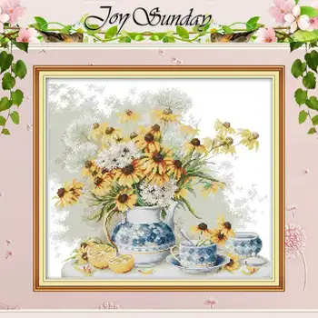 

Daisies and porcelain counted Cross Stitch 11CT 14CT Cross Stitch Set Wholesale DIY Cross-stitch Kit Embroidery Needlework