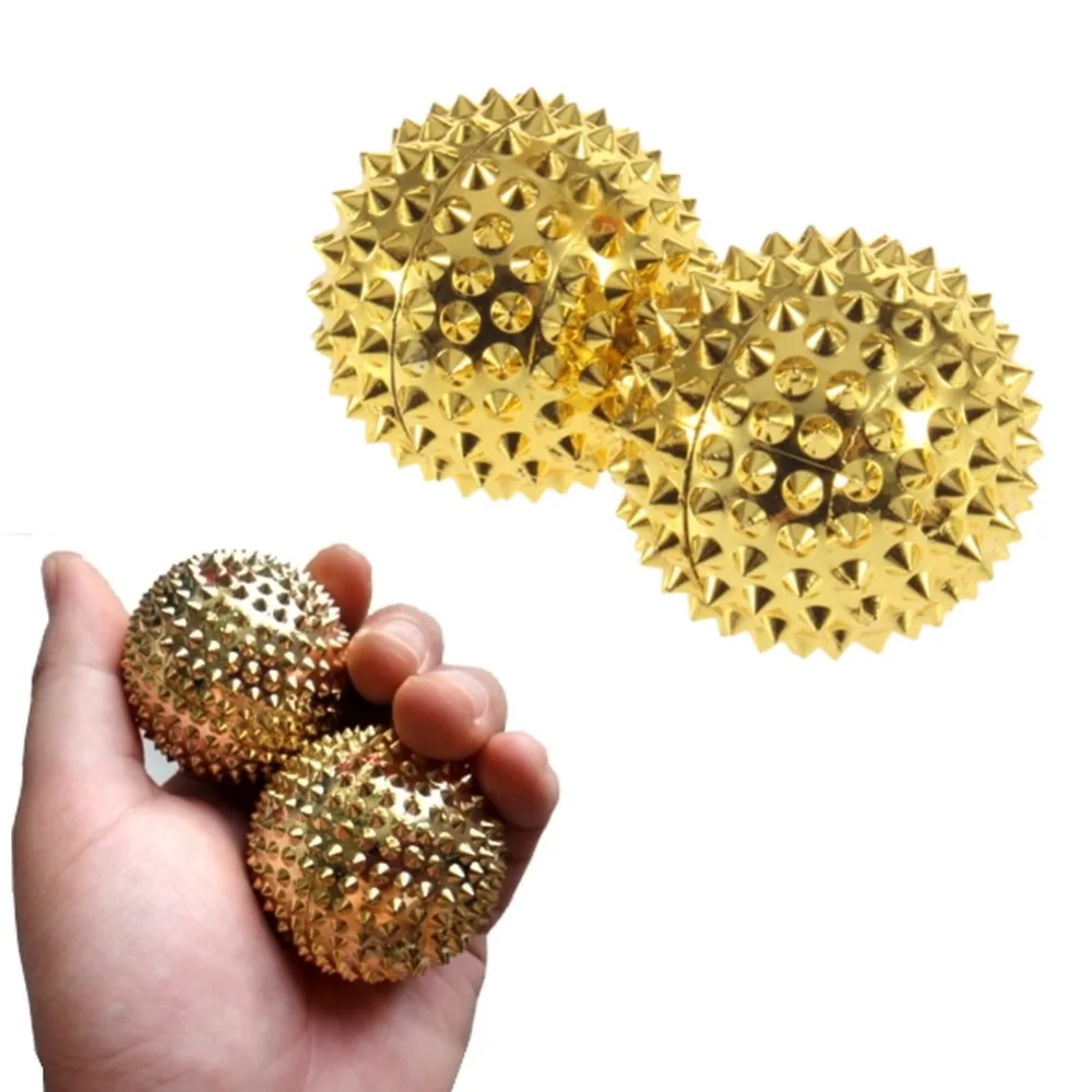 1 Pair Golden Massage Hand Ball Body Acupressure Spiky Massage