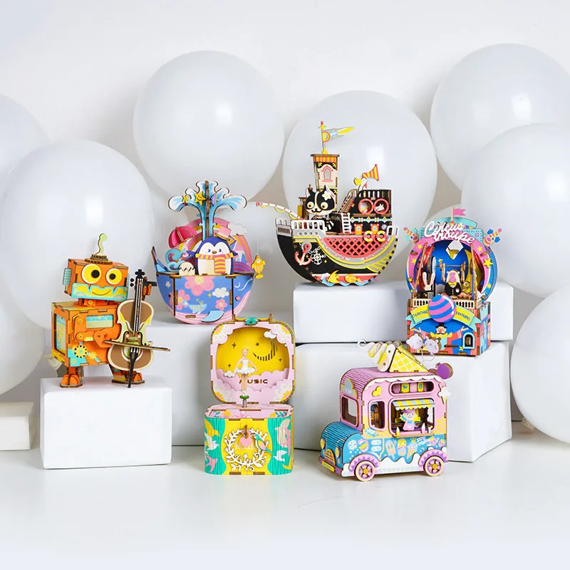 

Robotime DIY Wooden Carousel Music Box Clockwork Xmas Hand Cranked Home Decoration 2018 Wedding Guest Gift For Kids Wife AMD