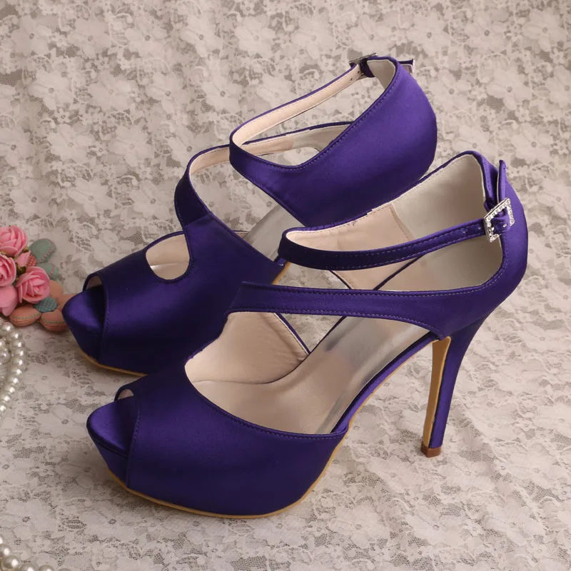 Летние женские туфли на высоком каблуке; розовые женские свадебные туфли на платформе с открытым носком - Цвет: Фиолетовый