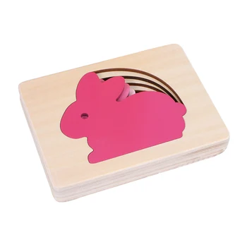 

1 Set Wooden Blocks Educational Gradient Rabbit Cartoon Multi-layered 3D Blocks Panel Jigsaw for Toddlers Kids Children
