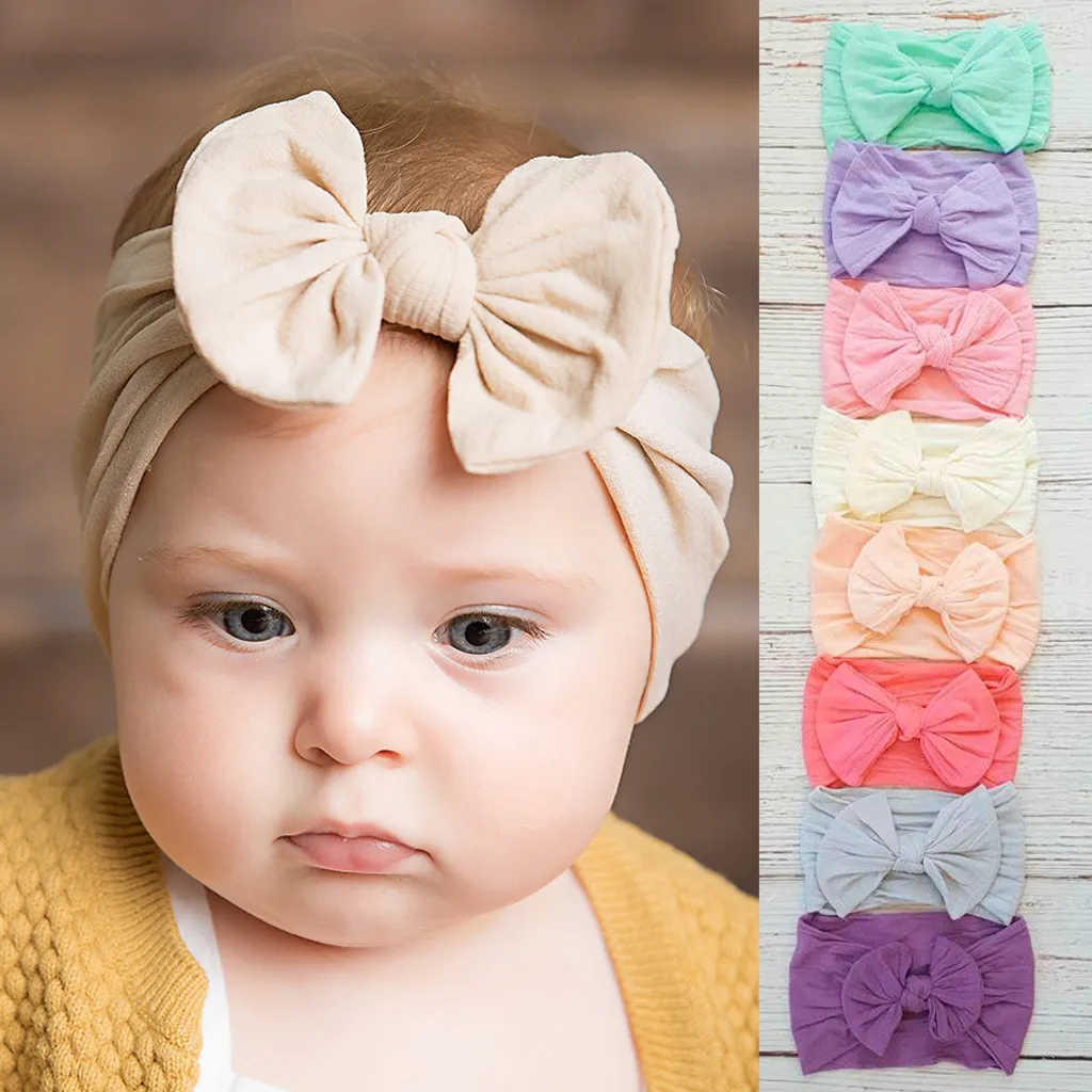 

NEW 1Pc Cute Baby Toddler Infant Bowknot Headband Hairband Headwear Birthday gift Baby girl solid color nylon bow hair band