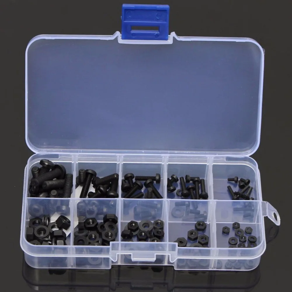 150Pcs M2 M5 Nylon Hex Screw Kit Nylon Bolt Nut Standoff Spacer Assortment Set Black Screw