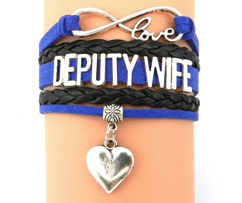 Infinity Love Deputy Wife Bracelet Heart Charm Handcrafted Black with