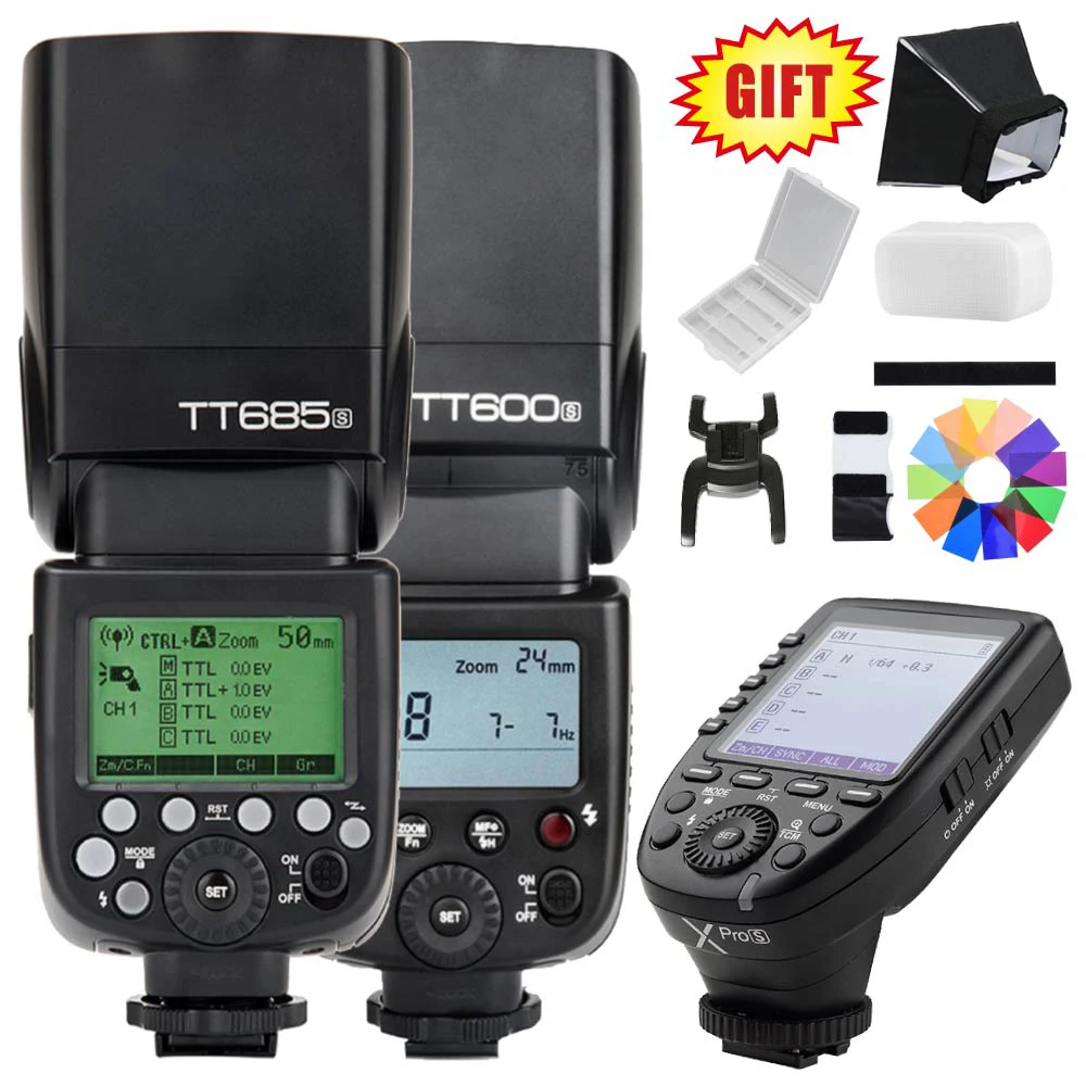 

Godox TT685S 2.4G HSS TTL Camera Flash Speedlite + TT600S HSS TTL Camera Flash Speedlite + Xpro-S TTL Wireless Flash Trigger